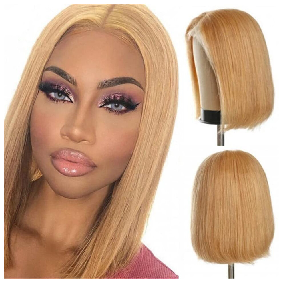 Unisex Honey Blonde 13X4 Lace Front Bob Wig Brazilian Human Hair Pre Plucked Glueless Short 12 Inch