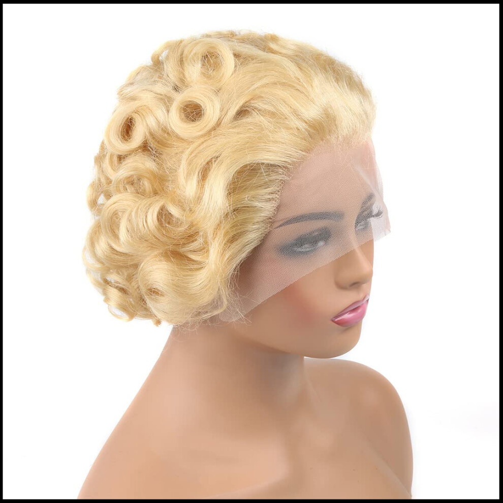 613 Blonde Pixie Cut Human Hair Wig 13x1 Lace Front Short 6 Inch Natural Hairline