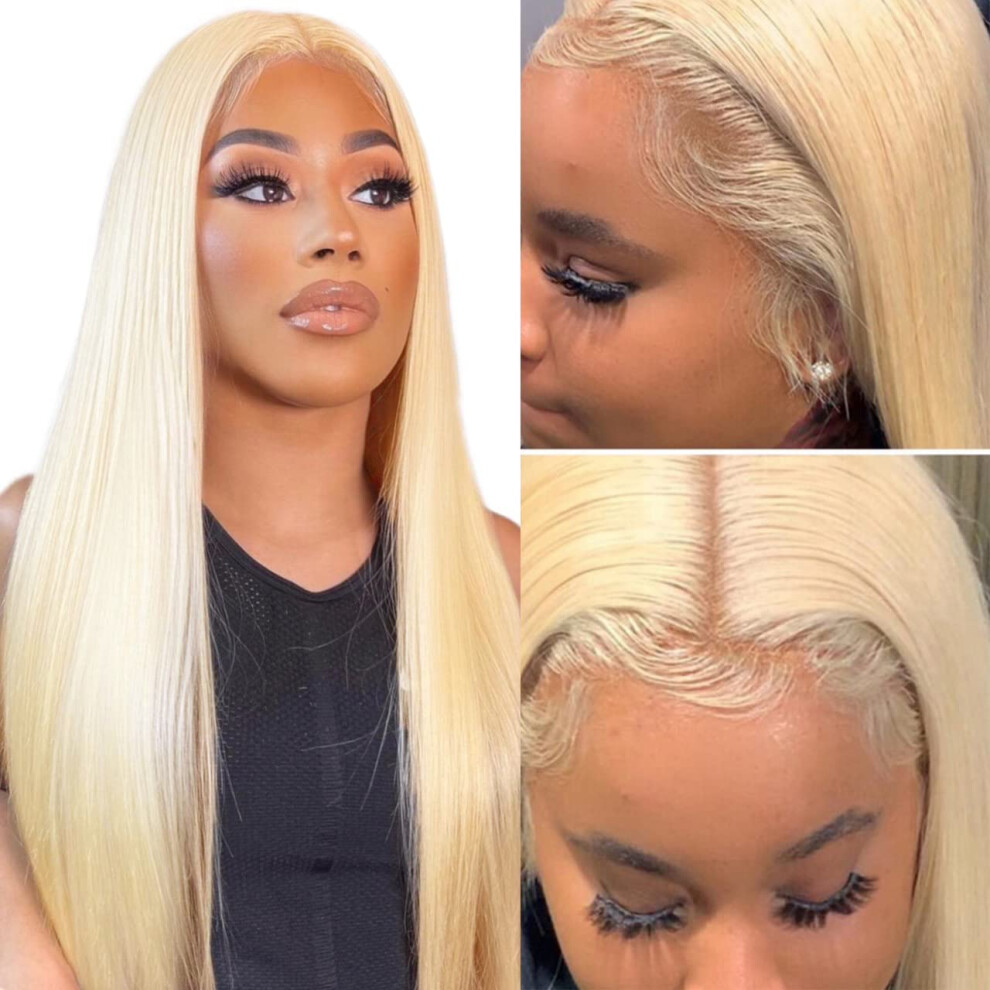 Unisex Black 613 Blonde Lace Front Wig Human Hair 24 Inch 13X6 Hd Lace Frontal Straight Pre Plucked For Women