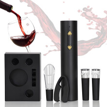 Electric Wine Opener Set with Foil Cutter, Wine Pourer, Vacuum Stopper and Base for Wine Lovers