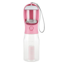 3in1 Portable Dog Water Bottle with Food Container and Waste Bag Holder, LeakProof, Pink