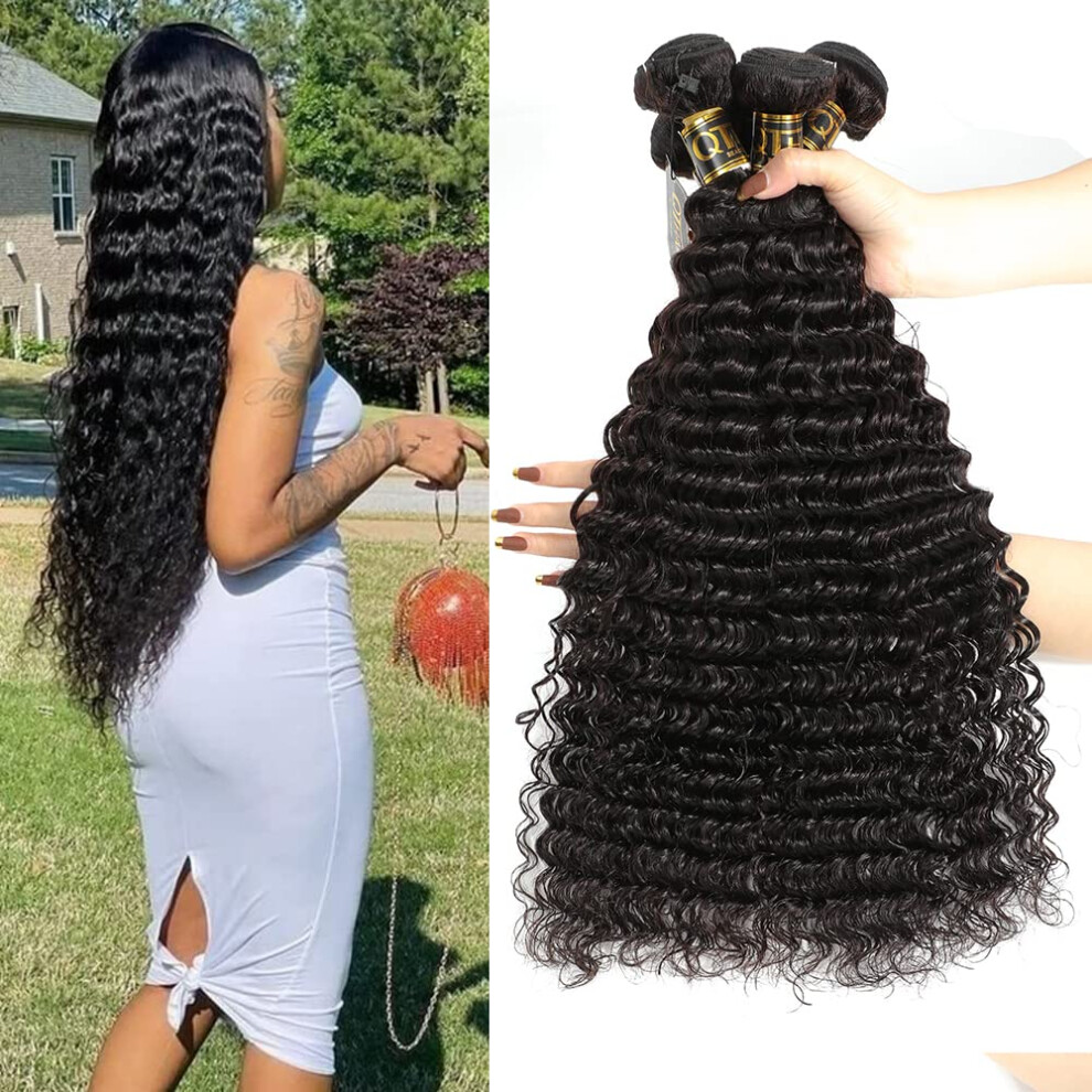 32 Inch Brazilian Deep Wave Hair Bundle 12A Grade Virgin Human Hair Extensions
