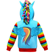(120cm,Blue)Kid's Unicorn Hoodie Winter Fall Long Sleeve Sweatshirt with Wings & Ears Design