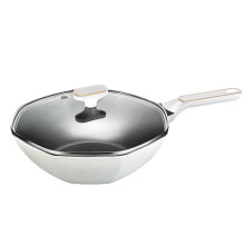 Octagonal Nonstick Induction Wok with Glass Lid for Saute and Stew Cooking