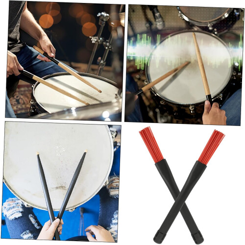 Drum Brushes Set of 2 Retractable Wire Jazz Drum Sticks Non Slip Handle for Beginner Percussion 2