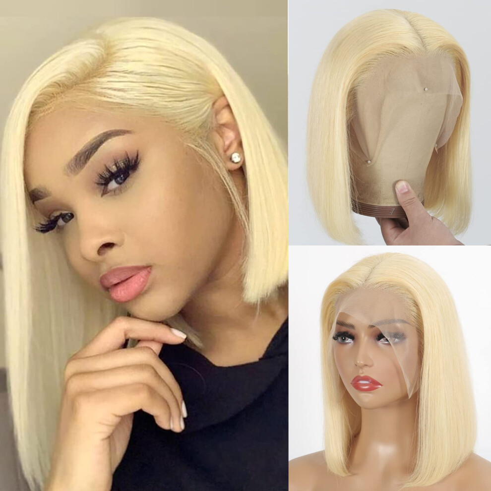 Unisex 613 Lace Front Wig Human Hair Blonde Bob 13X4 Hd Transparent Lace Pre Plucked 150% Density 10Inch