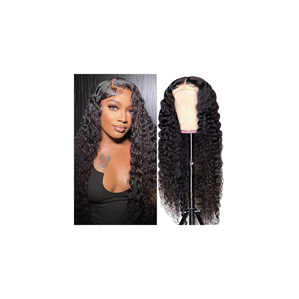 Unisex 26 Inch 13X6 Transparent Lace Front Wig Human Hair Deep Wave 613 Blonde Glueless Natural Hairline