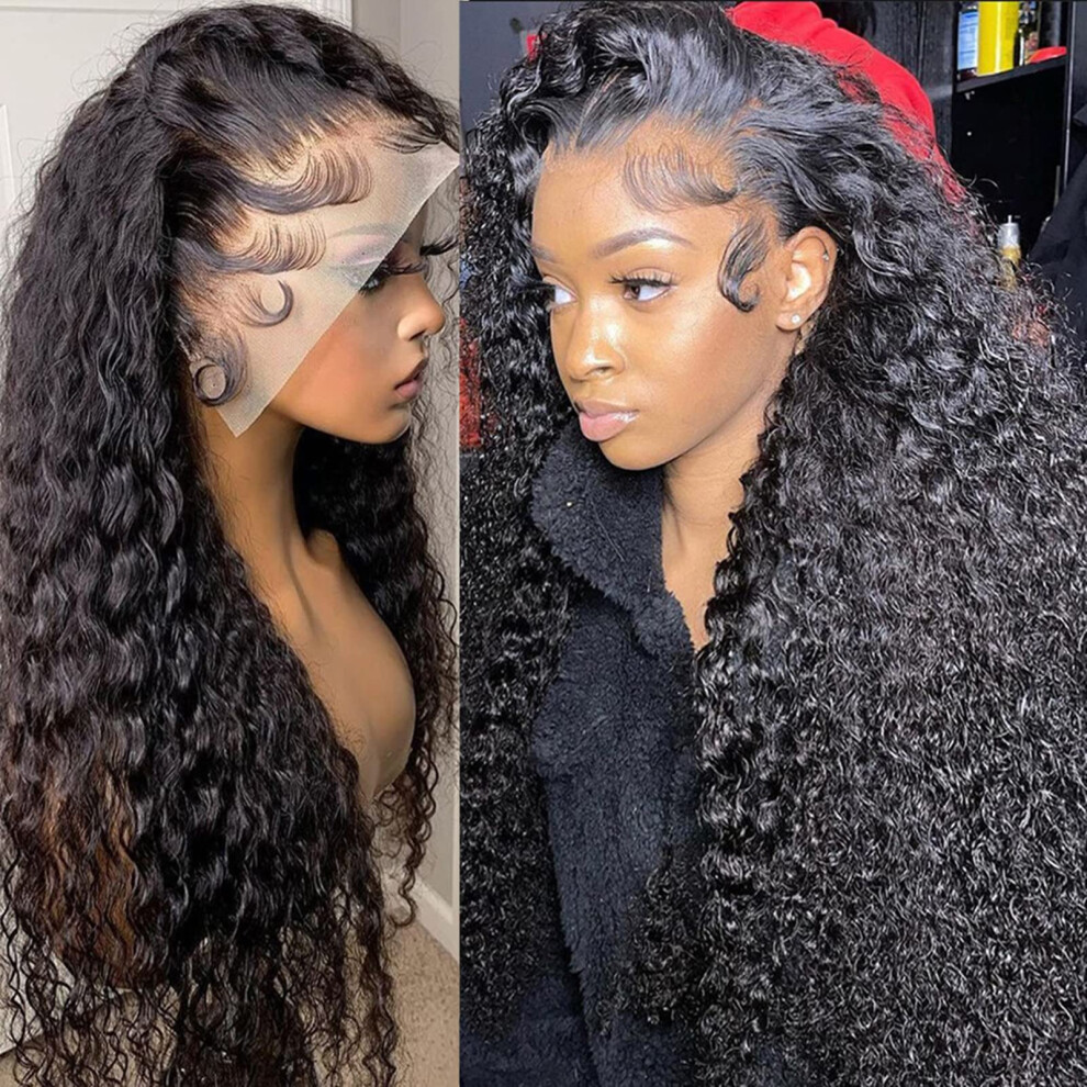 Unisex Black 13X6 Hd Lace Front Wig Human Hair Kinky Curly For Women 180% Density Glueless Pre Plucked