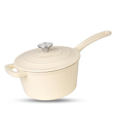 Enameled Cast Iron Saucepan with Lid, 2 Quart Cream White Mini Dutch Oven for Cooking