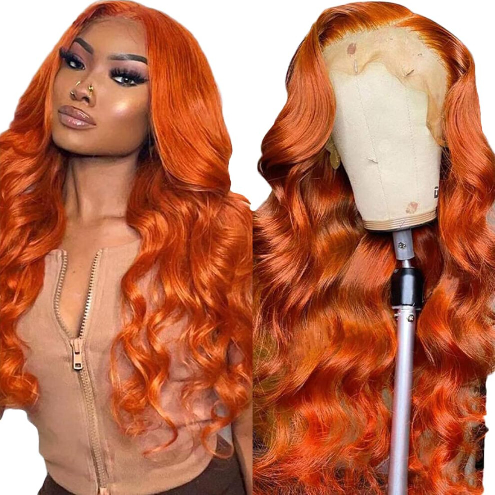 28 Inch 13x4 HD Lace Front Wigs Human Hair Body Wave Ginger Color 180% Density for Women
