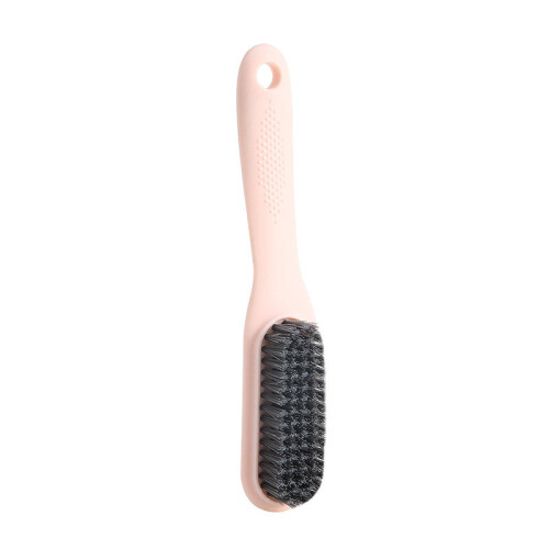 Soft Bristle Long Handle Shoe Cleaning Brush with Flat Head for Laundry, Pink Plastic