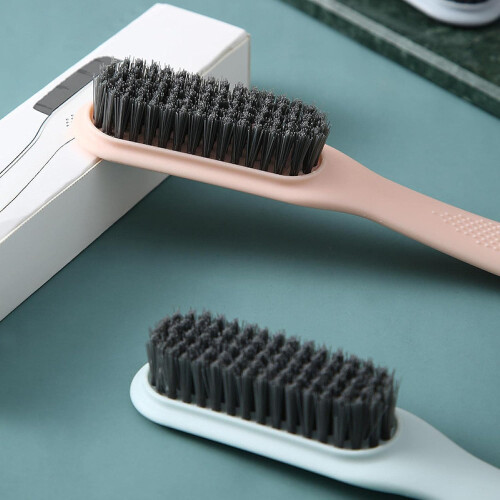 Soft Bristle Long Handle Shoe Cleaning Brush with Flat Head for Laundry, Pink Plastic 2