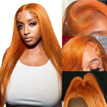 24 Inch Ginger Straight Lace Front Wig Human Hair 13x4 HD Pre Plucked Brazilian Virgin 150% Density