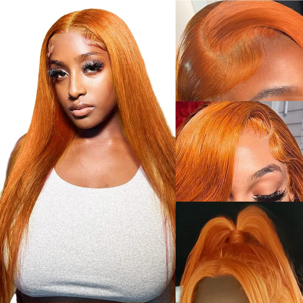 24 Inch Ginger Straight Lace Front Wig Human Hair 13x4 HD Pre Plucked Brazilian Virgin 150% Density