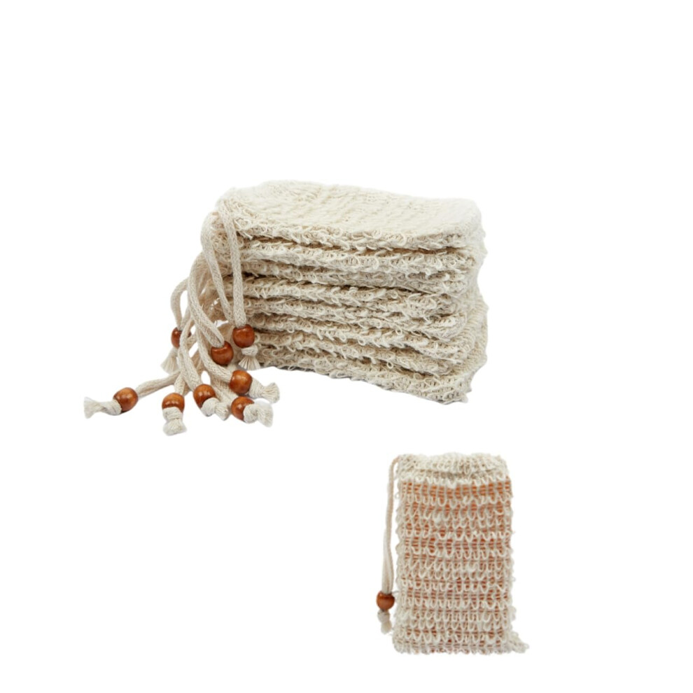 8pcs Natural Cotton Linen Soap Saver Bag with Drawstring, Exfoliating Mesh Pouch for Bath and Shower