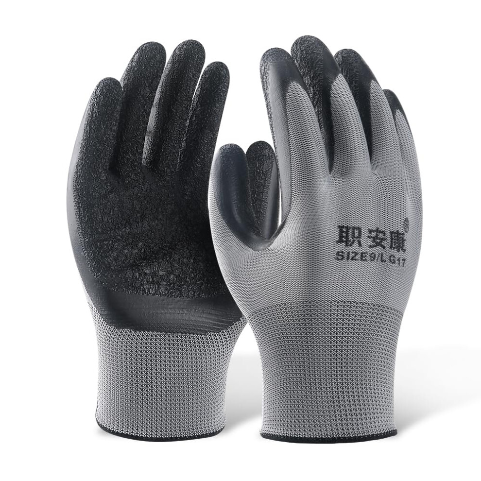 Rubber Coated Work Gloves With Textured Latex Palm For Grip, Construction, Warehouse, Gardening, 1 Year Ash 9164114022868