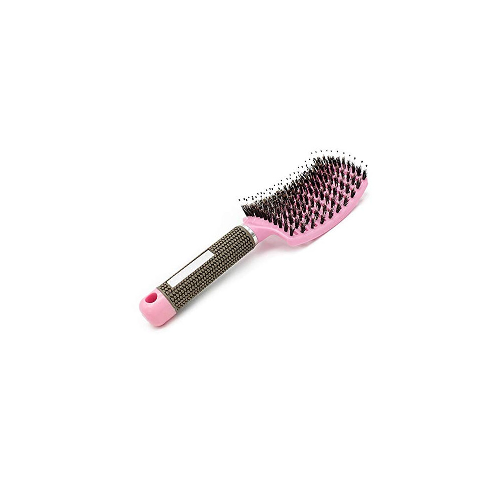 Pink Detangling Hair Brush With Nylon Bristles For Wet And Dry Curly Hair, Ergonomic Grip,