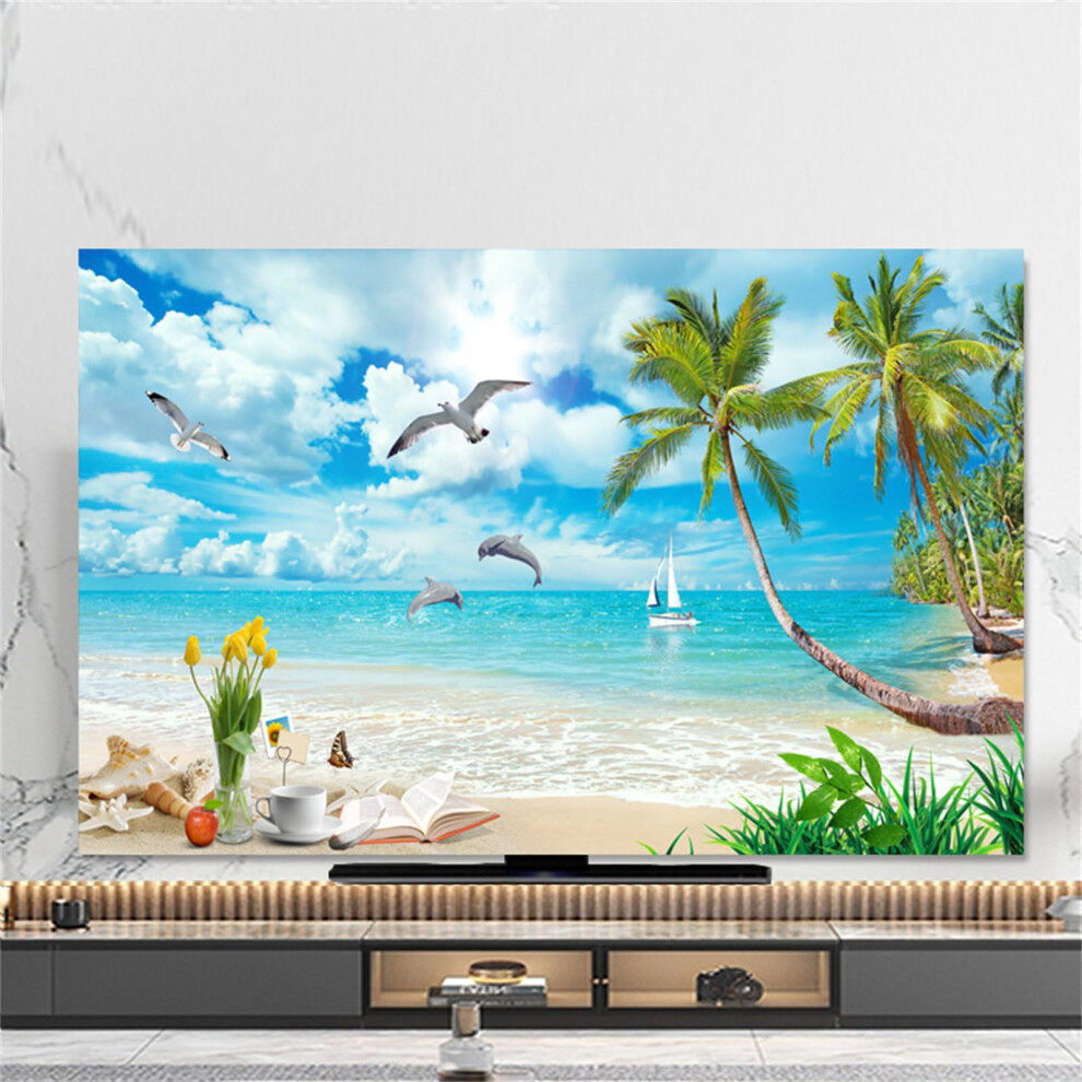 Tv Dust Cover 75Inch Soft Elastic Stretch Television Case Ocean Beach Dolphin Print Screen Protection 9164114184252