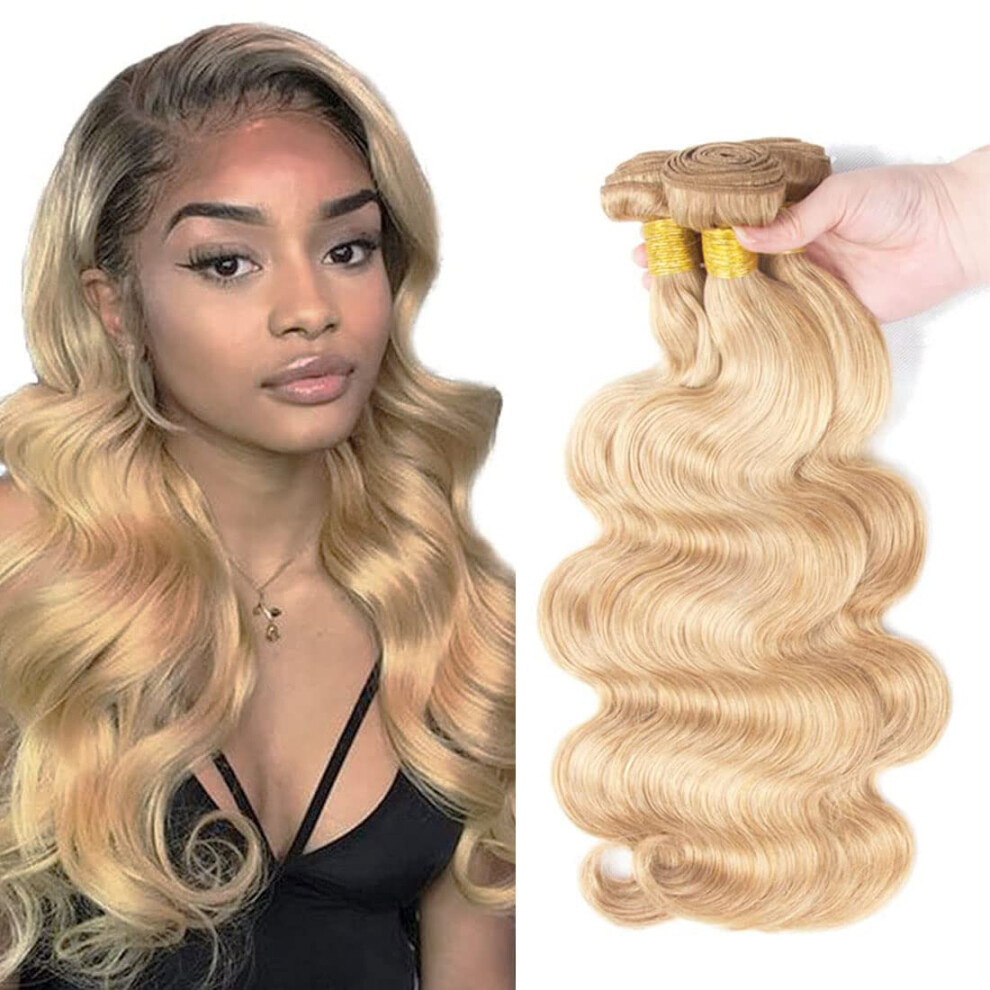 Unisex Brazilian Remy Body Wave Hair Bundles Ombre Blonde P27/613 Human Hair Weave 16 18 20 Inch