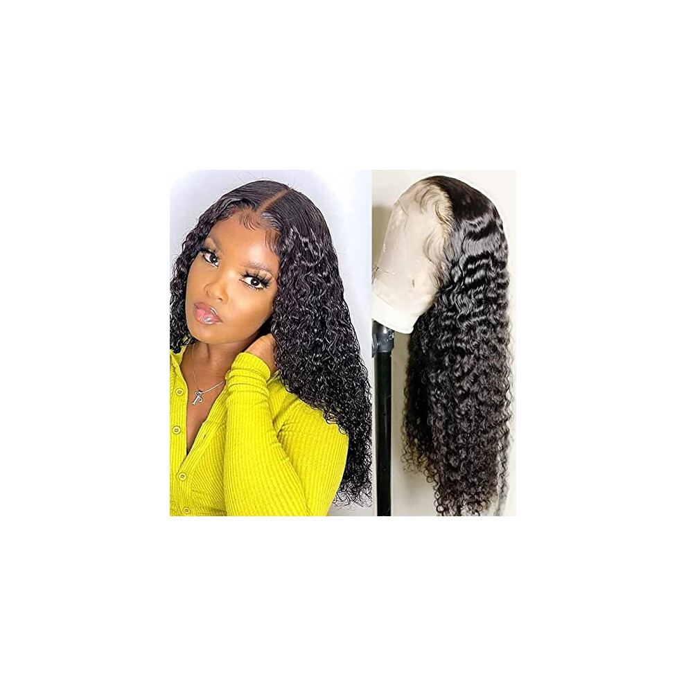 Unisex 13X6 Hd Lace Front Deep Wave Human Hair Wig Glueless Brazilian Virgin Pre Plucked 180% Density 18 Inch