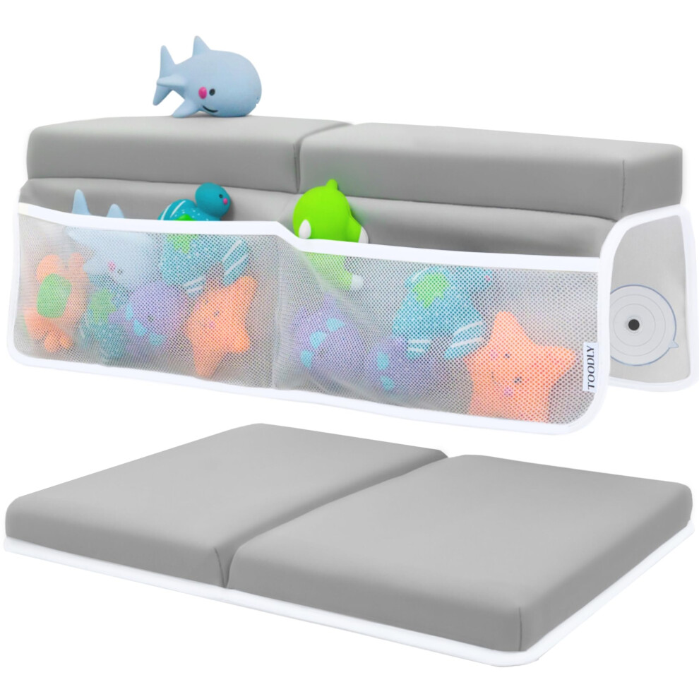 Baby Bath Kneeler And Elbow Rest Set With Memory Foam Pad And Toy Organizer – Grey