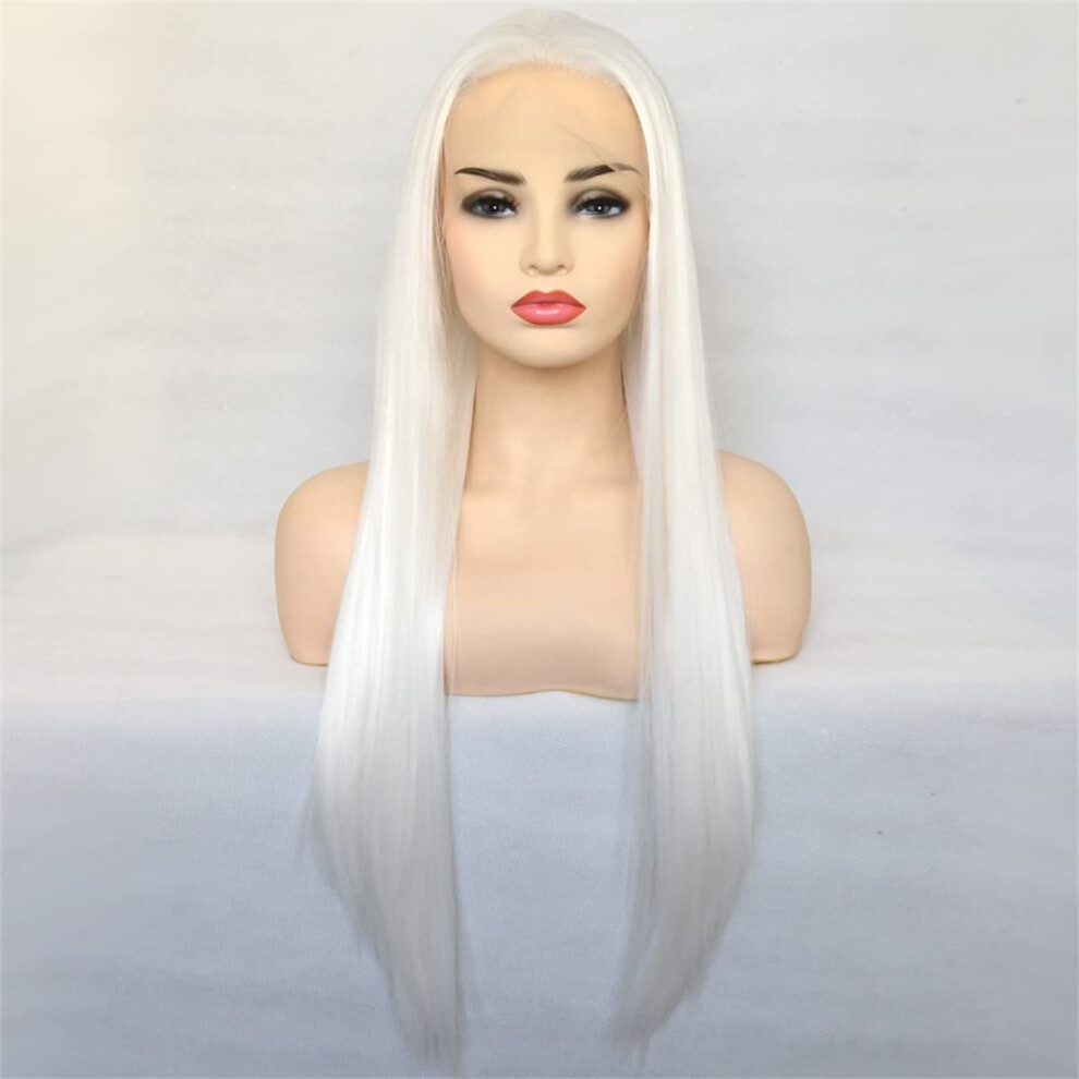 20 Inch Platinum Blonde Synthetic Lace Front Wig Silky Straight Heat Resistant Fiber Natural Hairline for Women