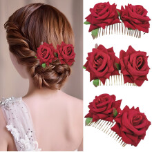 Red Rose Bridal Hair Comb Elegant Floral Wedding Hair Accessory with Secure Metal Comb