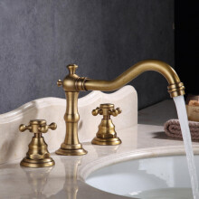 Bathroom Faucet 3 Hole Brass Chrome Basin Mixer Tap with Double Cross Handles for Hot Cold Water
