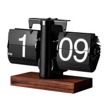 Flip Desk Clock with Large Number Display, Wooden Retro Flip Down Design for Home and Office Decor