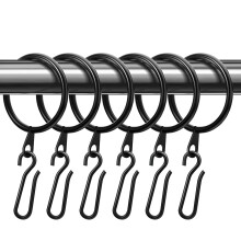 60 Pack Black Metal Curtain Rings with Hooks Pins 32mm for Window Door Shower Drapes