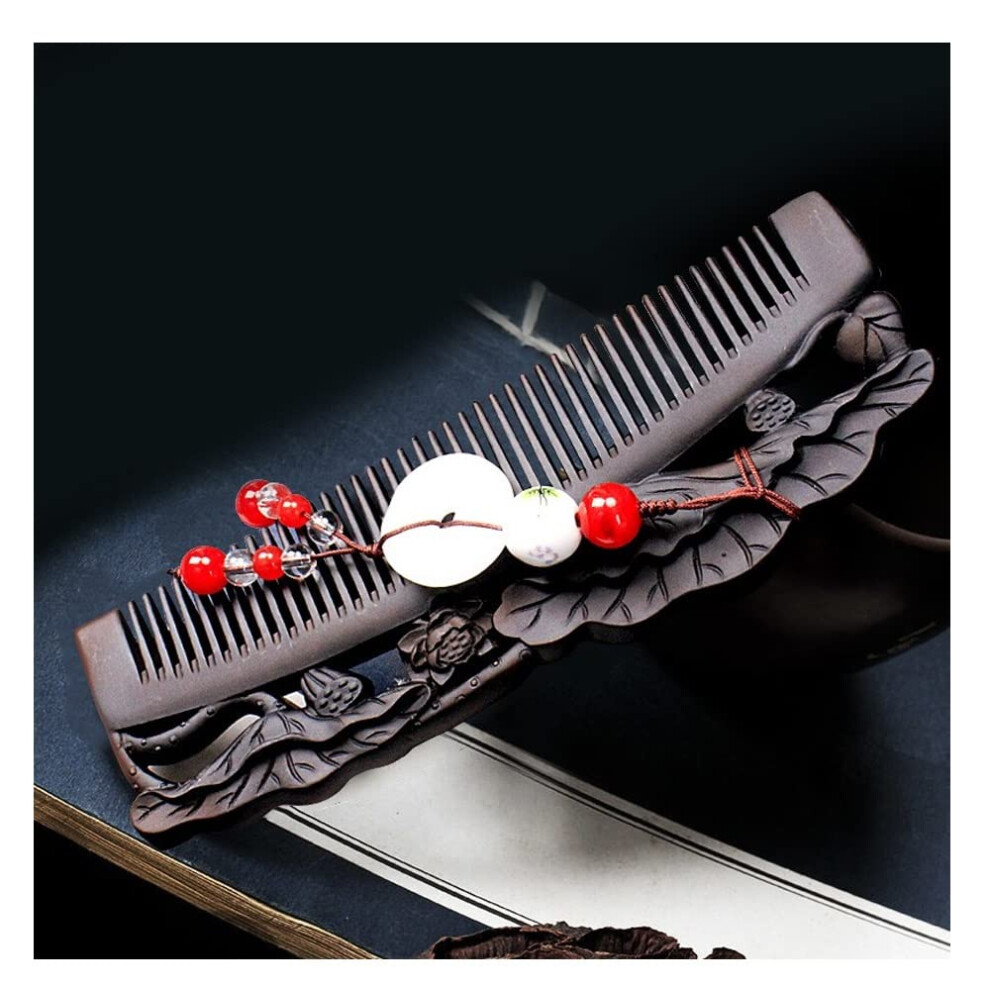 Unisex Red Wooden Hair Comb Sandalwood, Hand Carved Chinese Vintage Doublesided Engraving Gift