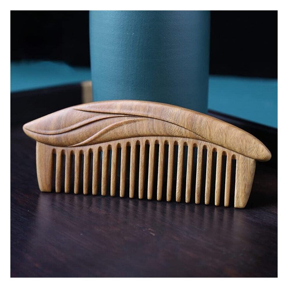 Green Natural Sandalwood Wide Tooth Comb For Curly Hair, Handmade Wooden Detangling Hair Comb