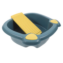 Laundry Wash Basin with Builtin Washboard, Durable Plastic Tub, Cute Cartoon Design for Clothes
