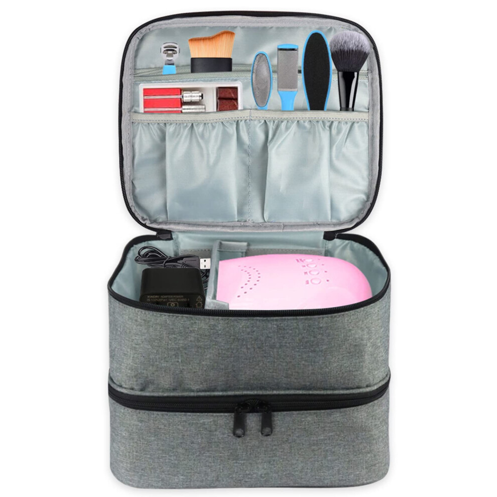 Gray Nail Polish Organizer Case Holds 30 Bottles With Compartments And Tool Pockets, Travel Holder