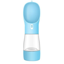 Portable Pet Water Bottle for Dogs and Cats, LeakProof Travel Dispenser with Bowl and Sling Rope, Blue 550ML