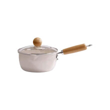 Ceramic Milk Pan with Lid NonStick Lightweight Pot for Even Heating 20cm White Cooking Pan