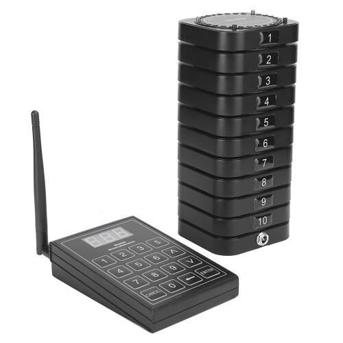 Rechargeable Battery Wireless Calling System Social Distancing Pagers with Long Range Pager System and Vibration Alert Ideal for Queue Management 1