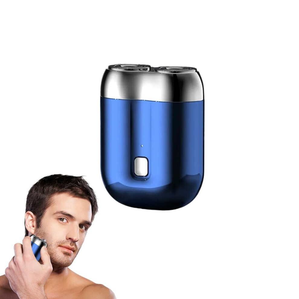 Blue Electric Shaver For Men Usb Rechargeable Wet And Dry Double Head Rotary Razor 7500 Rpm