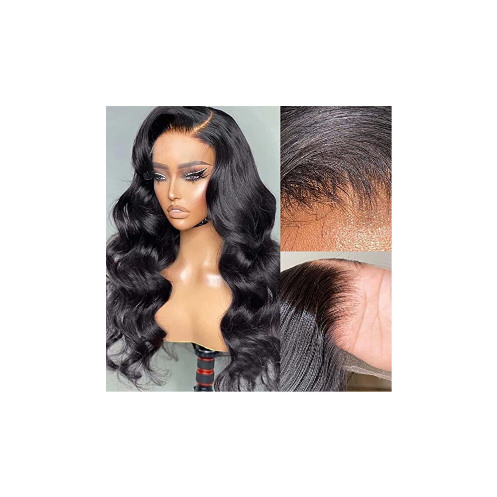 Unisex 5X5 Hd Lace Closure Wig Body Wave Brazilian Remy Human Hair 150% Density Pre Plucked Bleached Knots