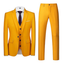 (XL, Yellow) Mile Men's 3 Pieces Suit Elegant Solid One Button Slim Fit Party Suit Sets