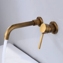 Wall Mounted Bathroom Faucet with 360 Swivel Spout, Brass Basin Mixer Tap for Sink, Antique Finish