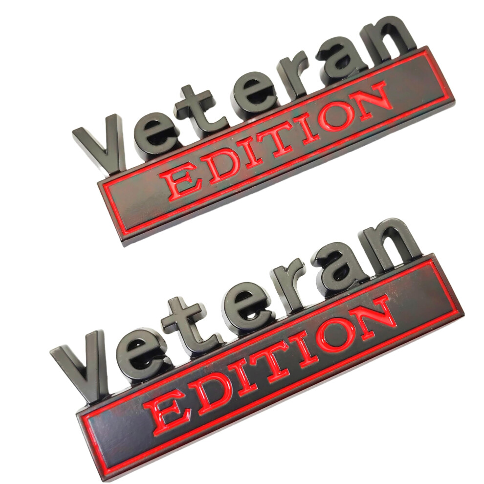 2Pcs Veteran Edition Car Metal Emblem 3D Zinc Alloy Waterproof Rustresistant Badge Black/Red 9164114035141