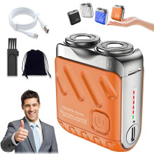 Electric Shaver for Men, Dual Blade Rotary, Waterproof USB Rechargeable, Mini Travel Orange