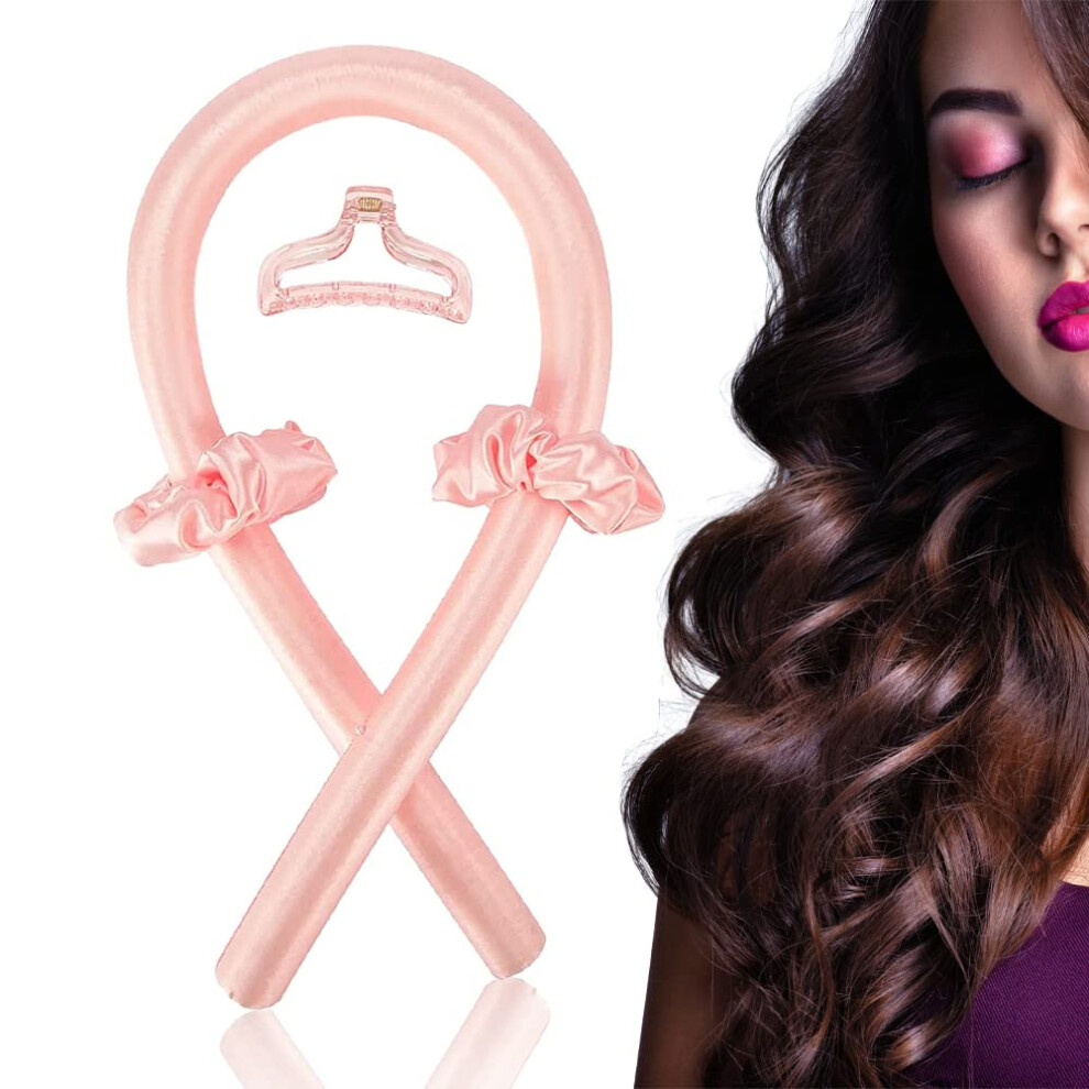 Pink Heatless Hair Curler For Long Hair Overnight Curling Rod Headband With Clips And Scrunchies