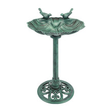 Garden Bird Bath with Vintage Shell Design, Large Outdoor Pedestal for Lawn Patio Yard, Green