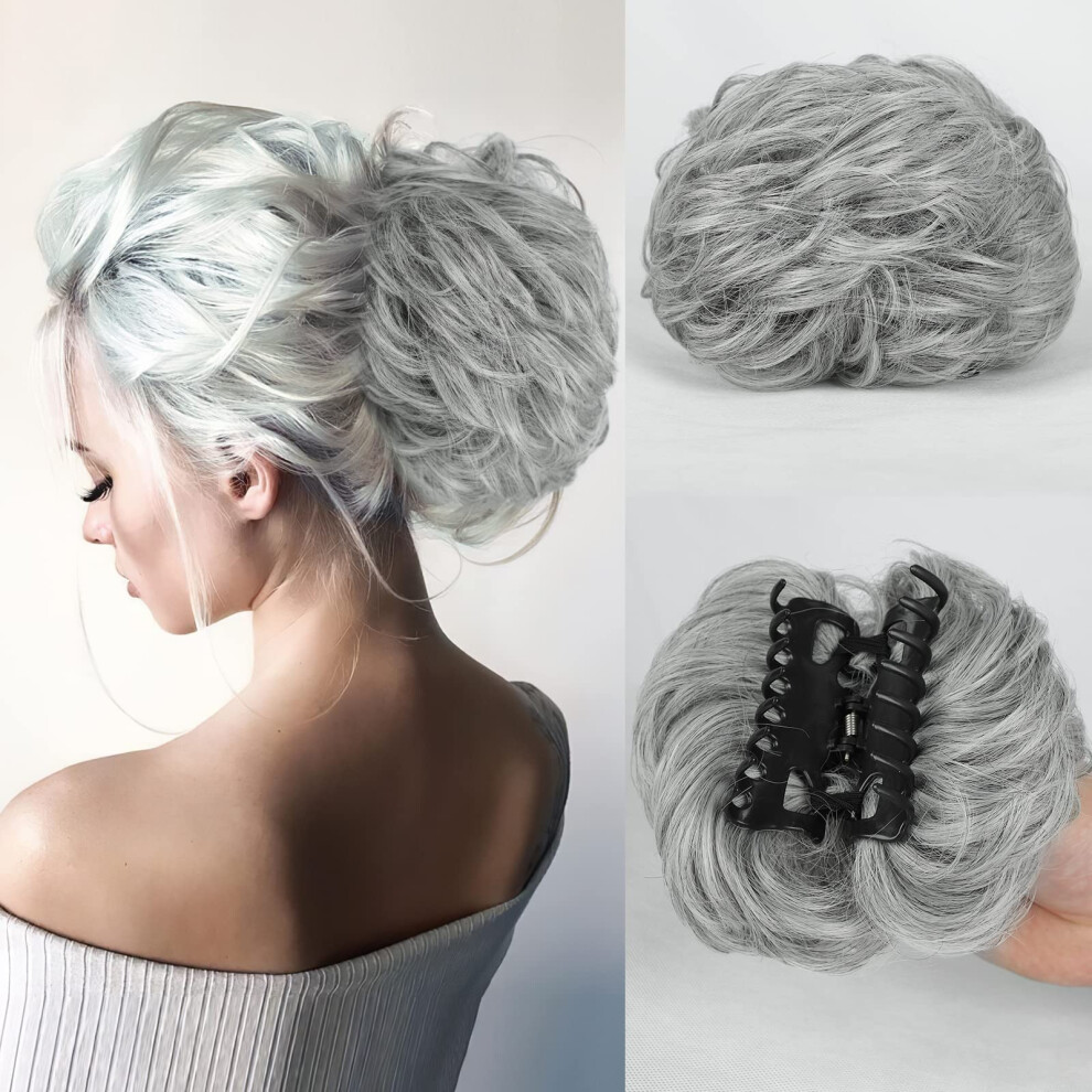 Unisex Messy Bun Hairpiece With Secure Claw Clip, Synthetic Curly Bun Hair Extension For Instant Volume