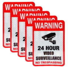 Security Camera Sign 5 Pack Reflective No Trespassing 24 Hour Surveillance UV Protected Waterproof Sticker