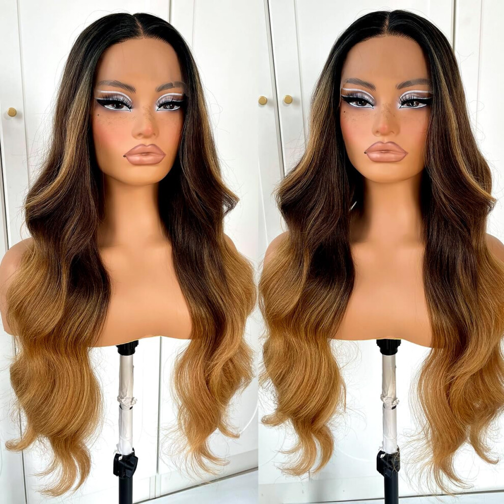 Unisex Ombre Honey Blonde Lace Front Wig Body Wave 13X4.5x1 T Part Glueless Preplucked Hd Lace