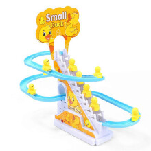 Cute Duck Chasing Playset for Kids, Fun Roller Coaster Track Toys with Climbing Stairs, Slides, and Music