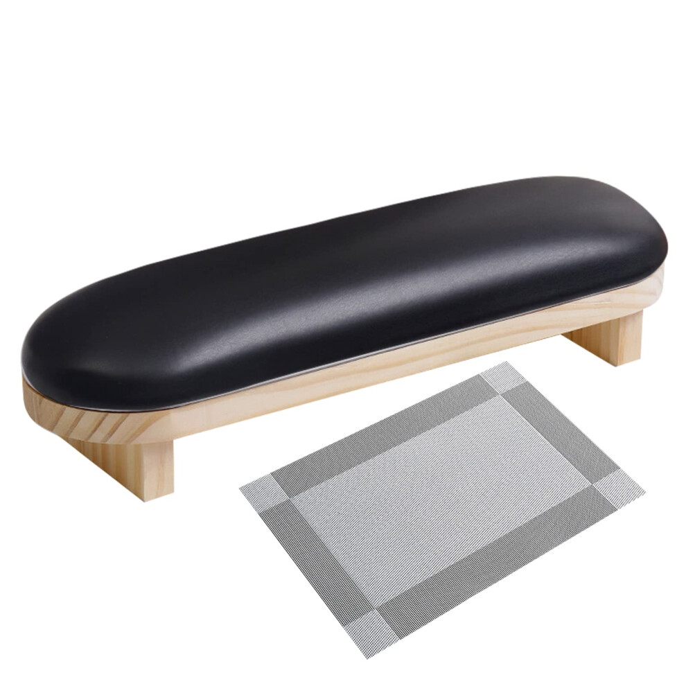 Black Nail Arm Rest Wooden Manicure Hand Rest With Ergonomic Nonslip Microfiber Cushion